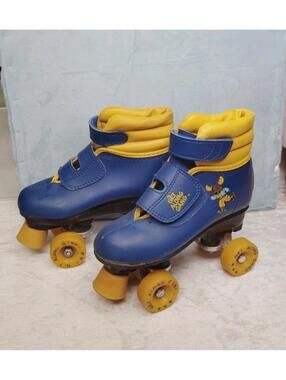 Vintage GET ALONG GANG QUAD SKATES Blue & Yellow Velco Size 12J